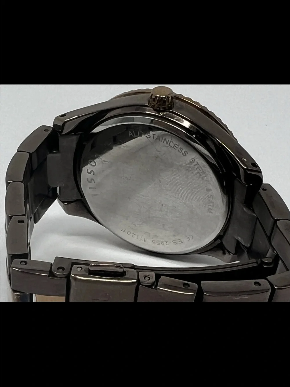 Fossil Womens Watch ES2955 38mm Black Dial Bronze  Gold Brown Crystals Ladies 5”